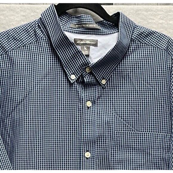 Eddie Bauer Wrinkle Free Shirt Mens 3XL Relaxed Fit Blue Check Travel Office - Picture 3 of 11